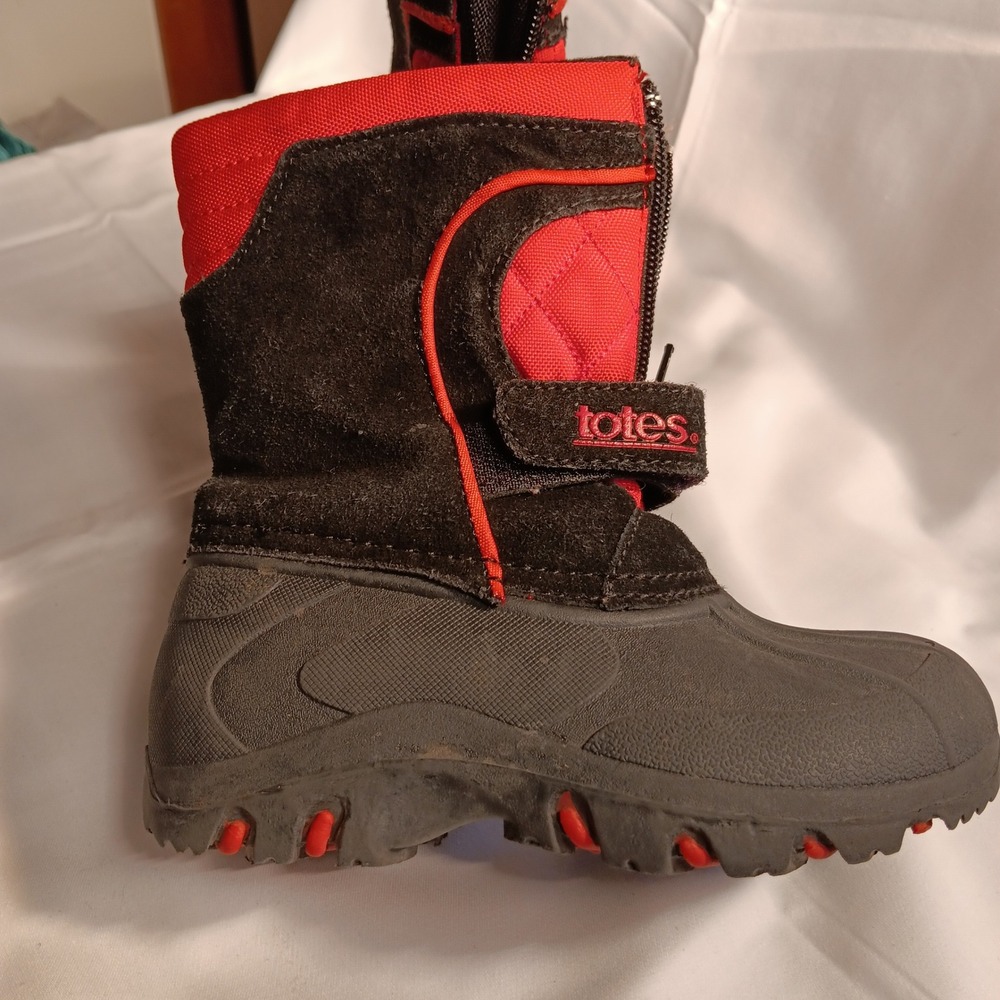 Totes Kids Winter‎ Snow Boots Red Black Leather Zipper 8M - Picture 3 of 6